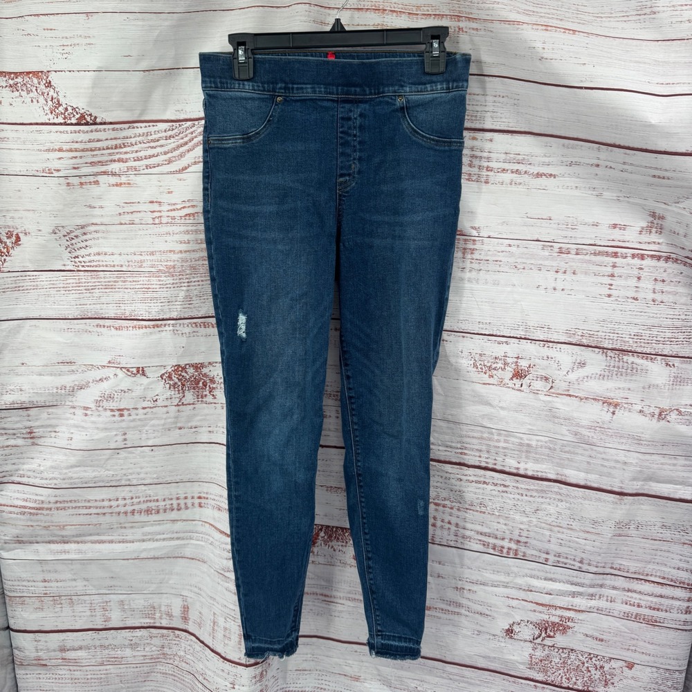 SPANX Distressed Denim Jeggings‎ Mid Rise Skinny Leg Womens Size Large